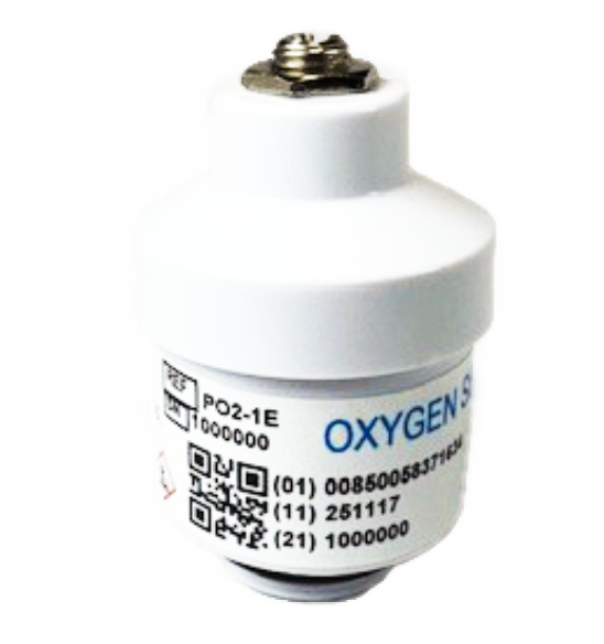 PO2-1E Oxygen Sensor by Southland Sensing, a clinical-grade electrochemical sensor with QR code for medical gas analysis and respiratory monitoring.